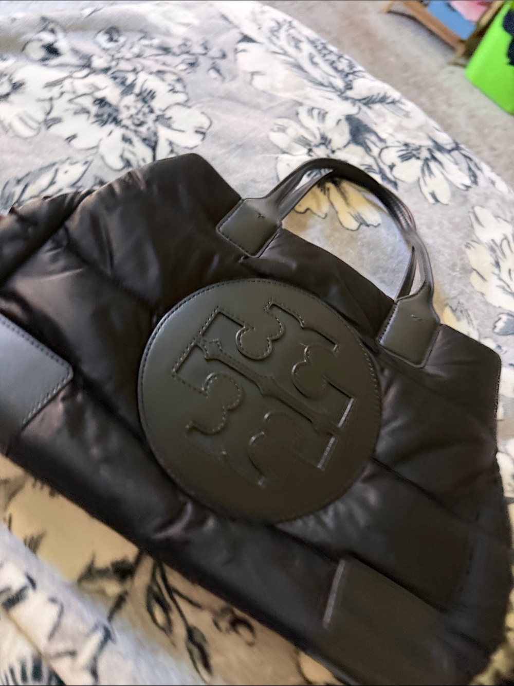 Tory Burch Black Quilted Logo Tote